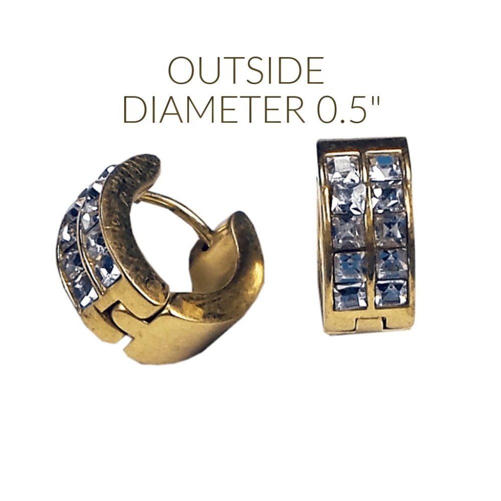 Huggie Earring Gold Plated Stainless Steel/Crystal - Picture 2 of 4